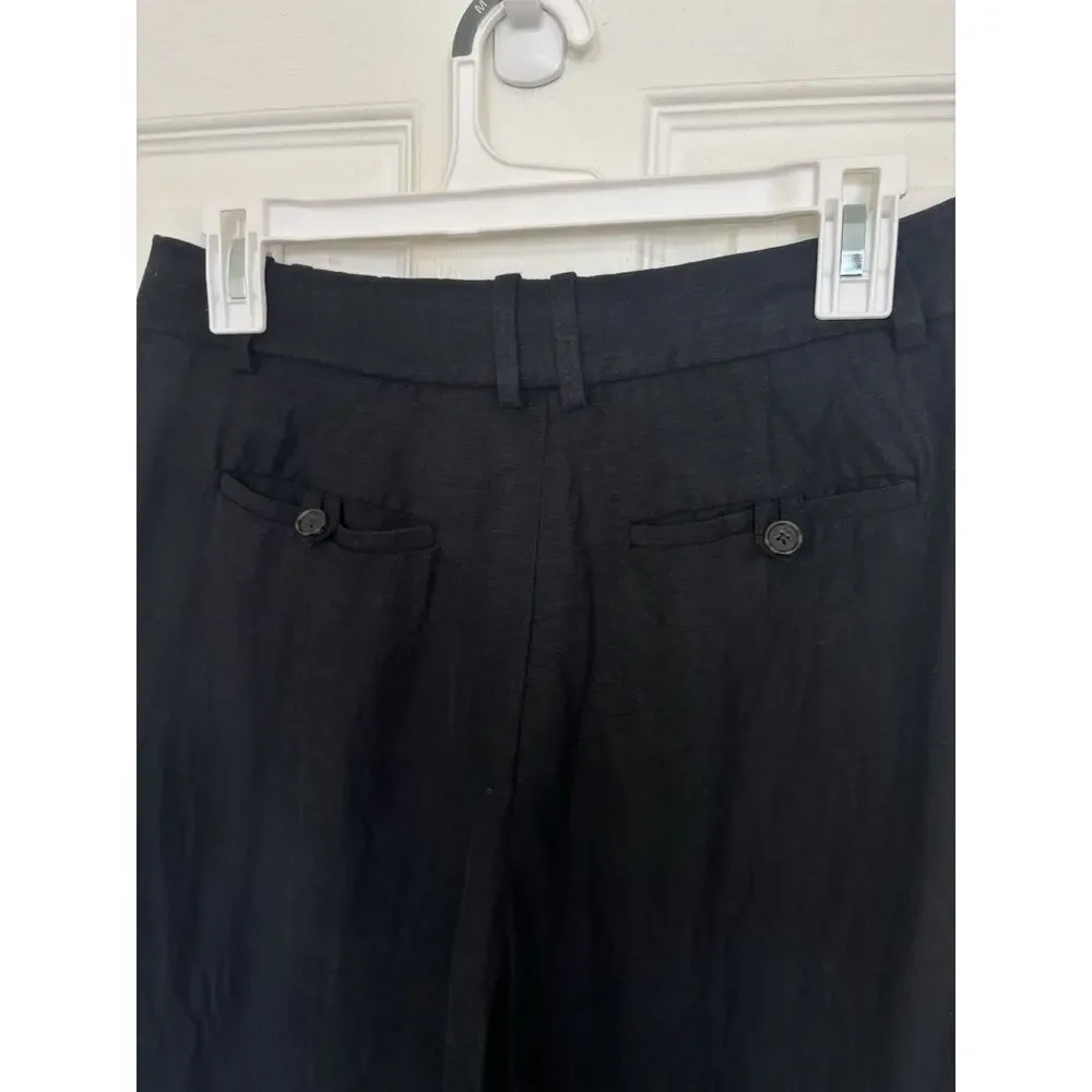 J Crew Linen Blend Black Wide-Leg Cropped Pants Size 6P Classic Comfy Beach